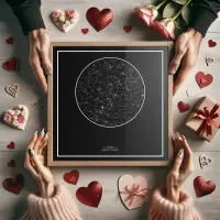 A table top view of a star map print gift as a loving gift