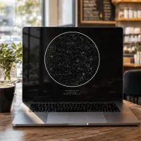 Custom star map file open on a laptop screen, showing place, date and coordinates